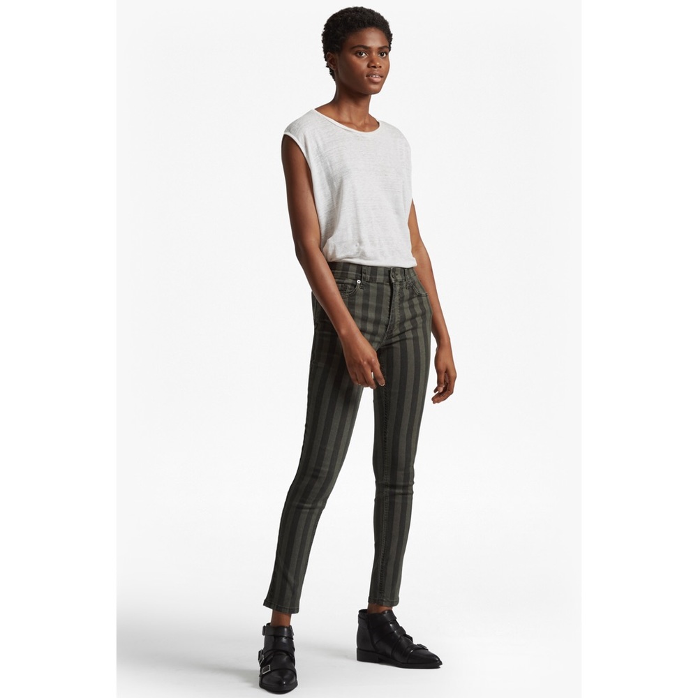 NWT French Connection Olive Pinstripe Skinny Jeans